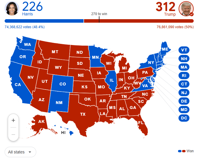 The map of Donald Trump victory